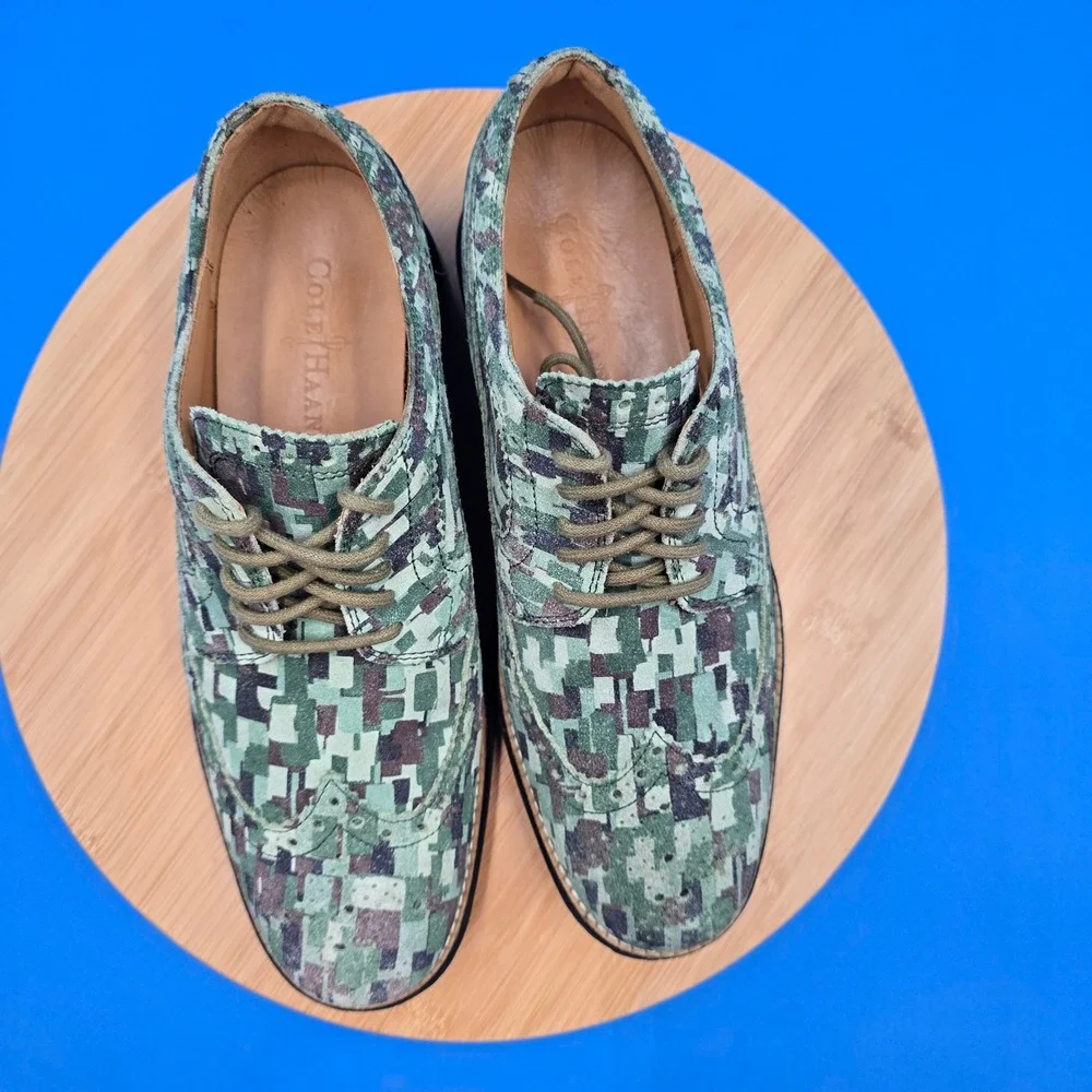 Cole Haan Lunargrand Long Wingtip Digital Camo Suede Mens Shoes C12508 Size 7.5M